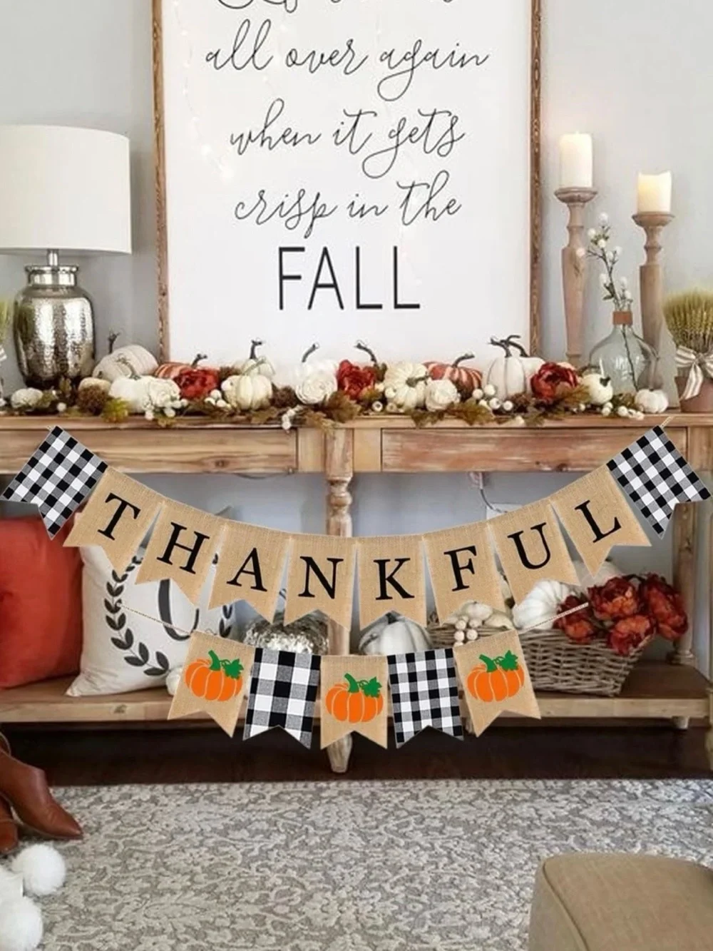 Thankful Burlap Banner - Orange Pumpkin Thankful Garland 2 pcs NWT